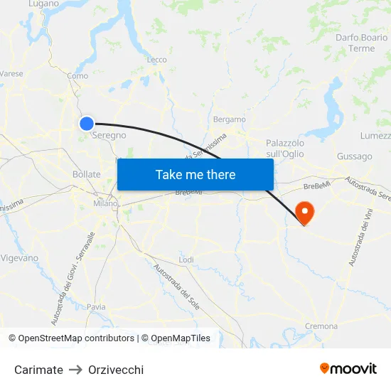 Carimate to Orzivecchi map