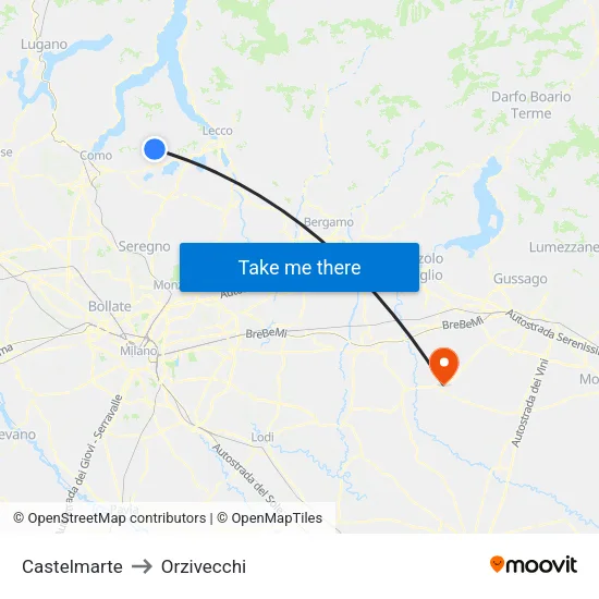 Castelmarte to Orzivecchi map