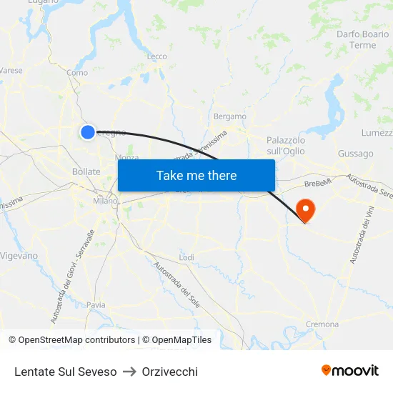 Lentate Sul Seveso to Orzivecchi map