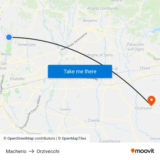 Macherio to Orzivecchi map