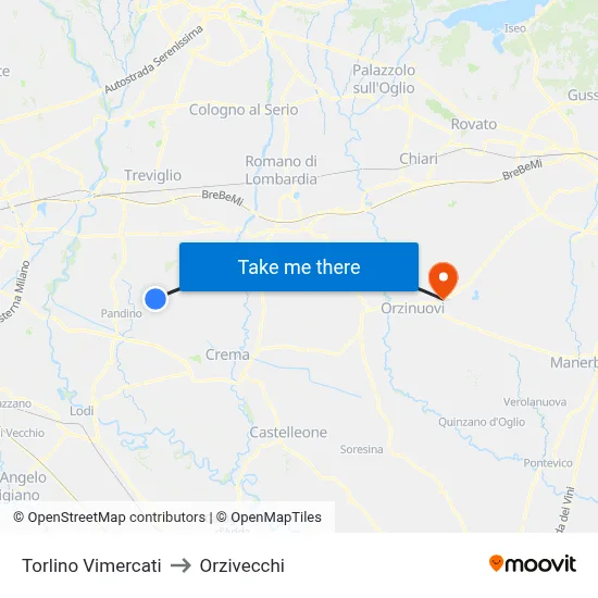 Torlino Vimercati to Orzivecchi map