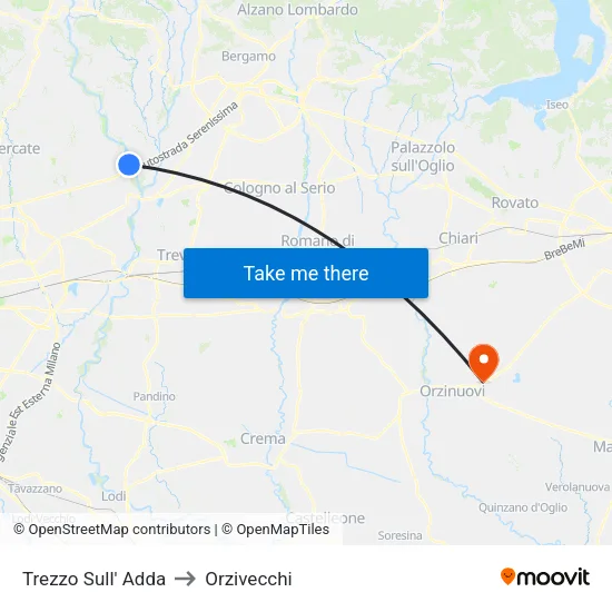 Trezzo Sull' Adda to Orzivecchi map