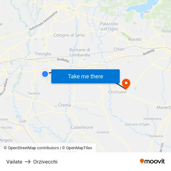 Vailate to Orzivecchi map