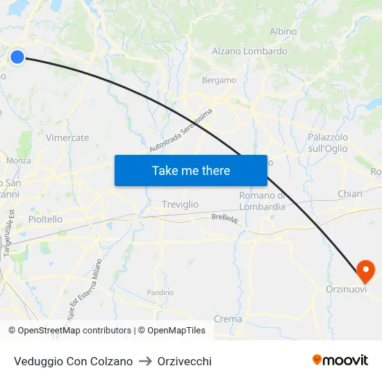 Veduggio con Colzano to Orzivecchi map