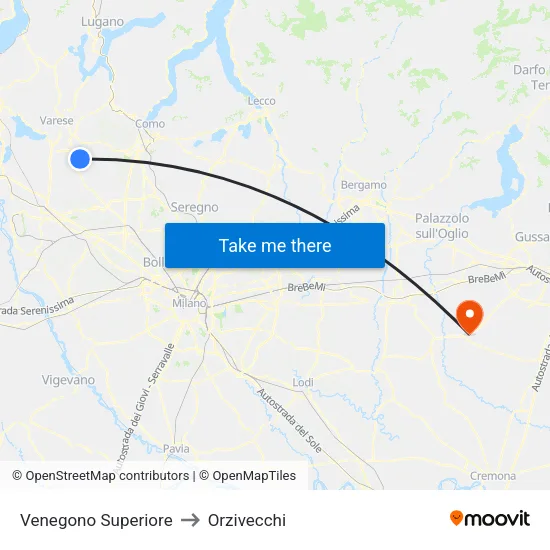 Venegono Superiore to Orzivecchi map
