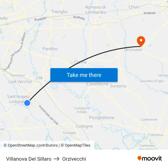 Villanova Del Sillaro to Orzivecchi map
