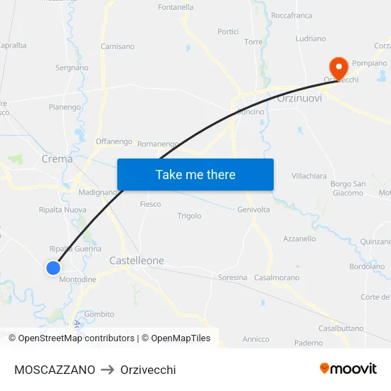 Moscazzano to Orzivecchi map
