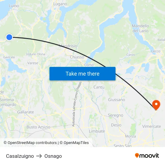 Casalzuigno to Osnago map