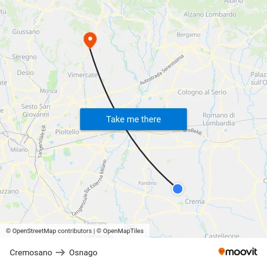 Cremosano to Osnago map