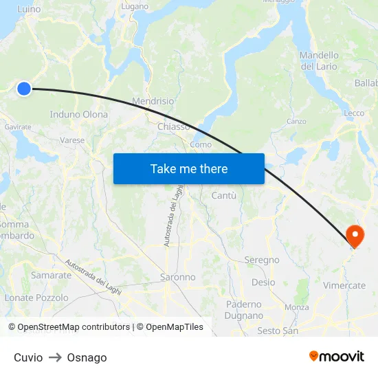 Cuvio to Osnago map