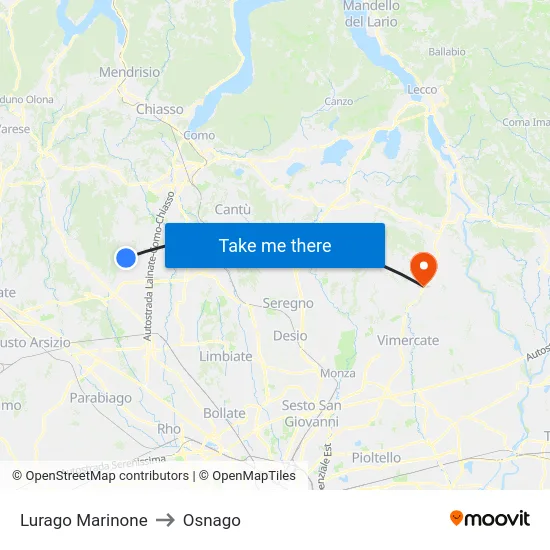 Lurago Marinone to Osnago map
