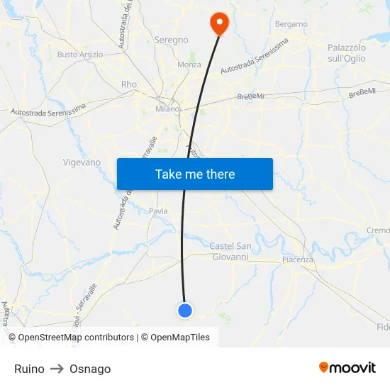 Ruino to Osnago map