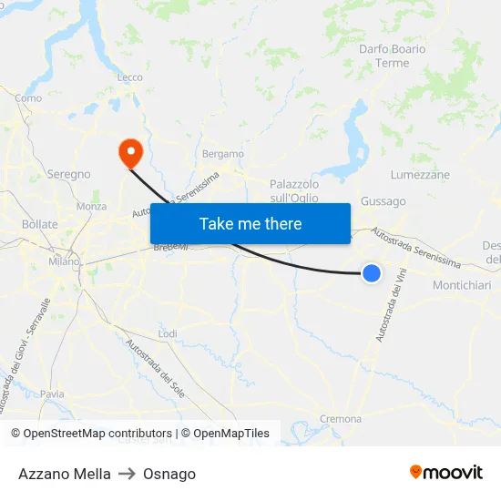 Azzano Mella to Osnago map
