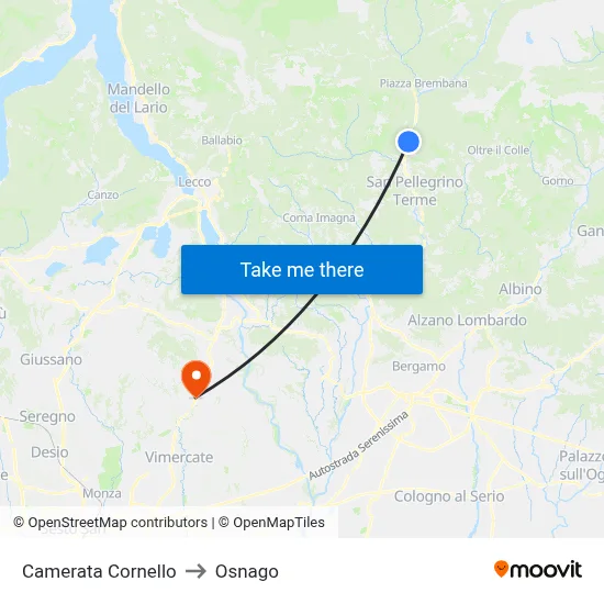 Camerata Cornello to Osnago map