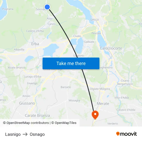 Lasnigo to Osnago map