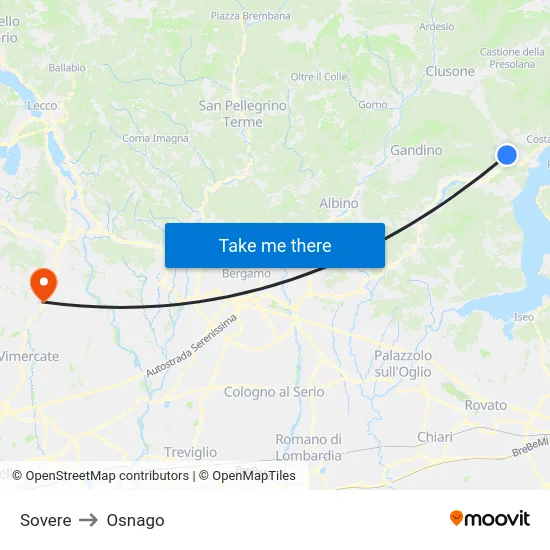 Sovere to Osnago map