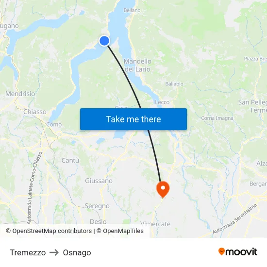 Tremezzo to Osnago map