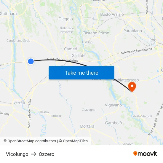 Vicolungo to Ozzero map