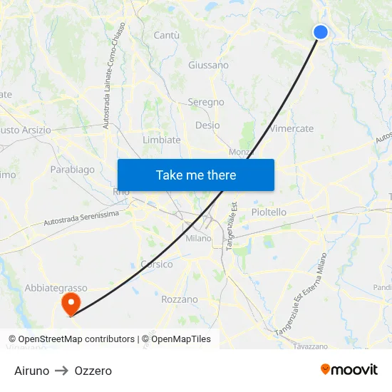 Airuno to Ozzero map