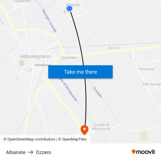 Albairate to Ozzero map