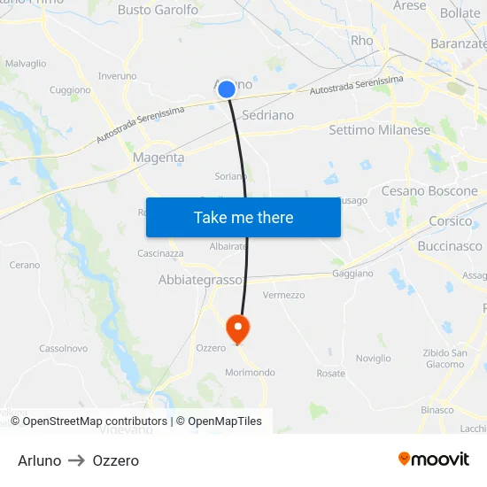 Arluno to Ozzero map