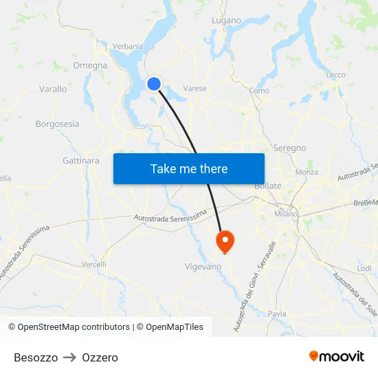 Besozzo to Ozzero map