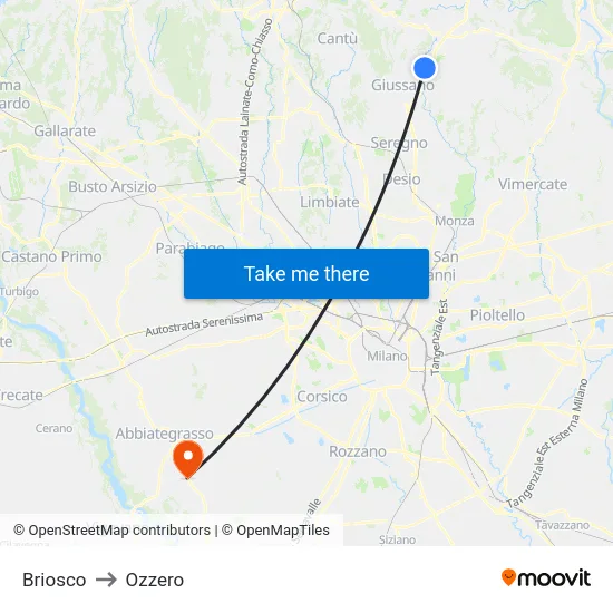 Briosco to Ozzero map