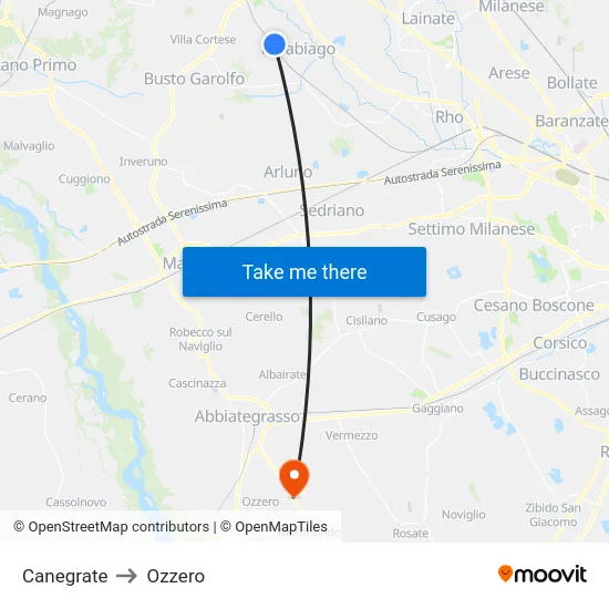Canegrate to Ozzero map