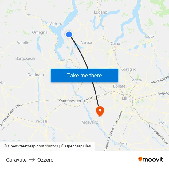 Caravate to Ozzero map