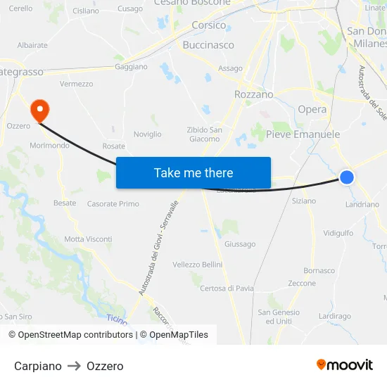 Carpiano to Ozzero map
