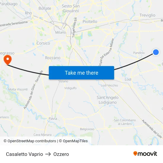 Casaletto Vaprio to Ozzero map