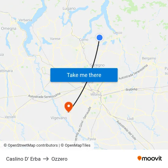 Caslino d'Erba to Ozzero map