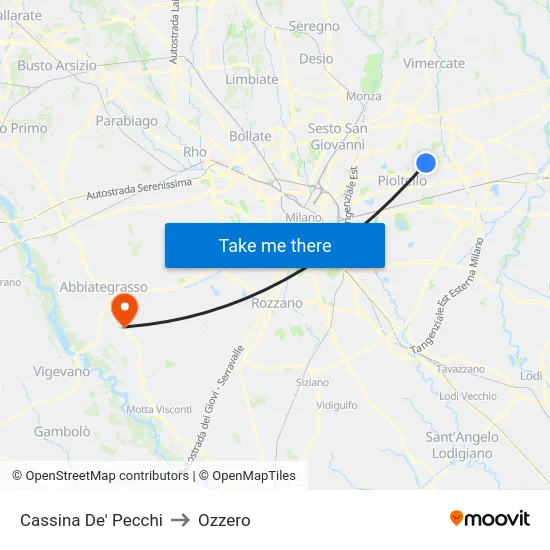 Cassina De' Pecchi to Ozzero map