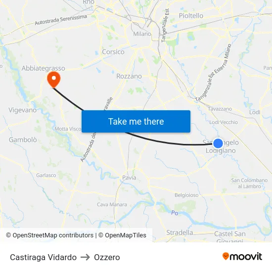 Castiraga Vidardo to Ozzero map
