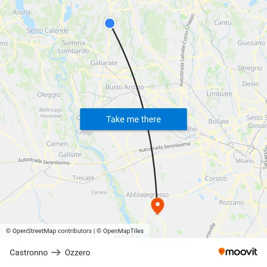 Castronno to Ozzero map