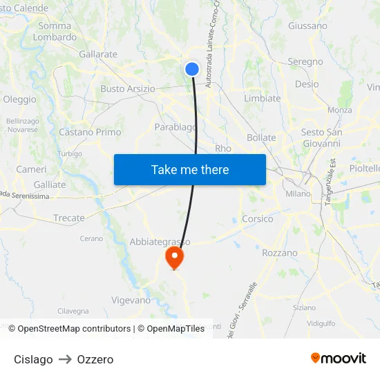 Cislago to Ozzero map