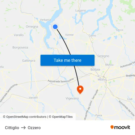 Cittiglio to Ozzero map