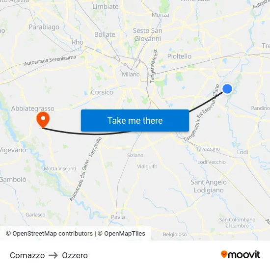 Comazzo to Ozzero map