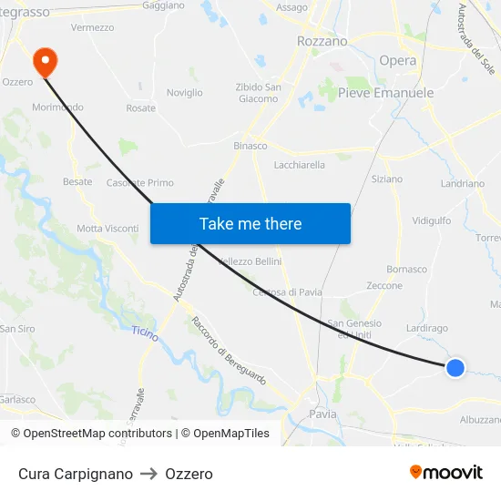 Cura Carpignano to Ozzero map