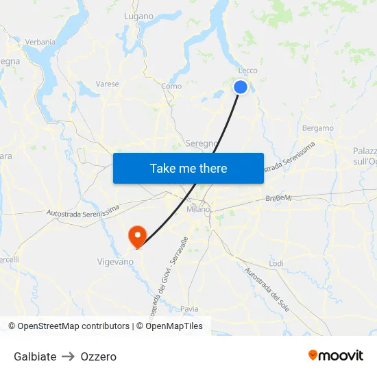 Galbiate to Ozzero map