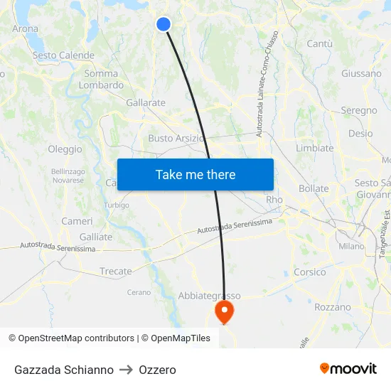 Gazzada Schianno to Ozzero map