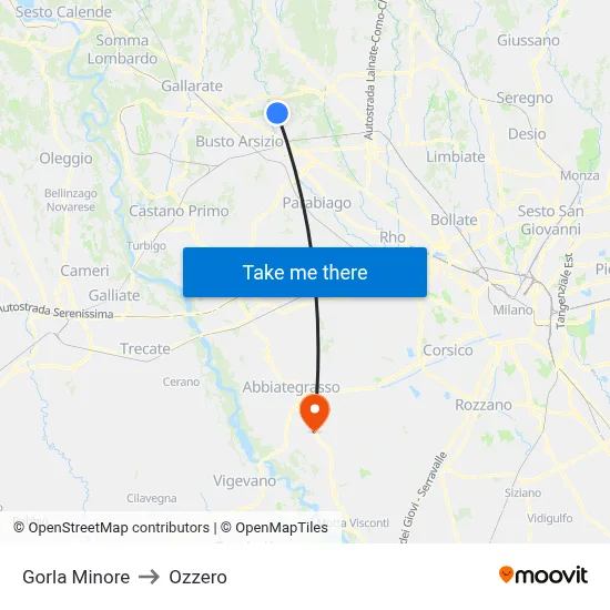 Gorla Minore to Ozzero map