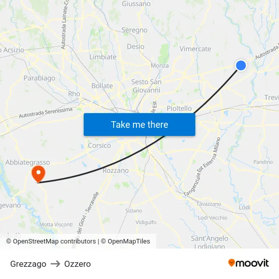 Grezzago to Ozzero map