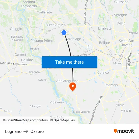 Legnano to Ozzero map