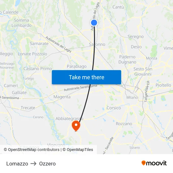 Lomazzo to Ozzero map