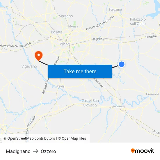 Madignano to Ozzero map