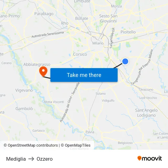 Mediglia to Ozzero map