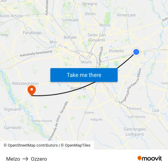 Melzo to Ozzero map