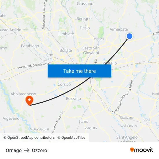 Ornago to Ozzero map