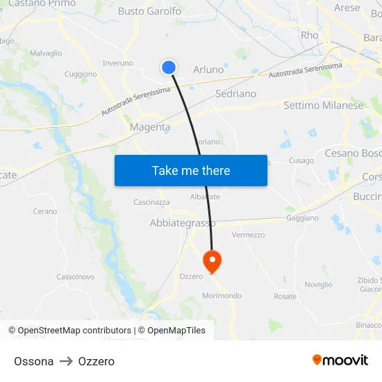 Ossona to Ozzero map